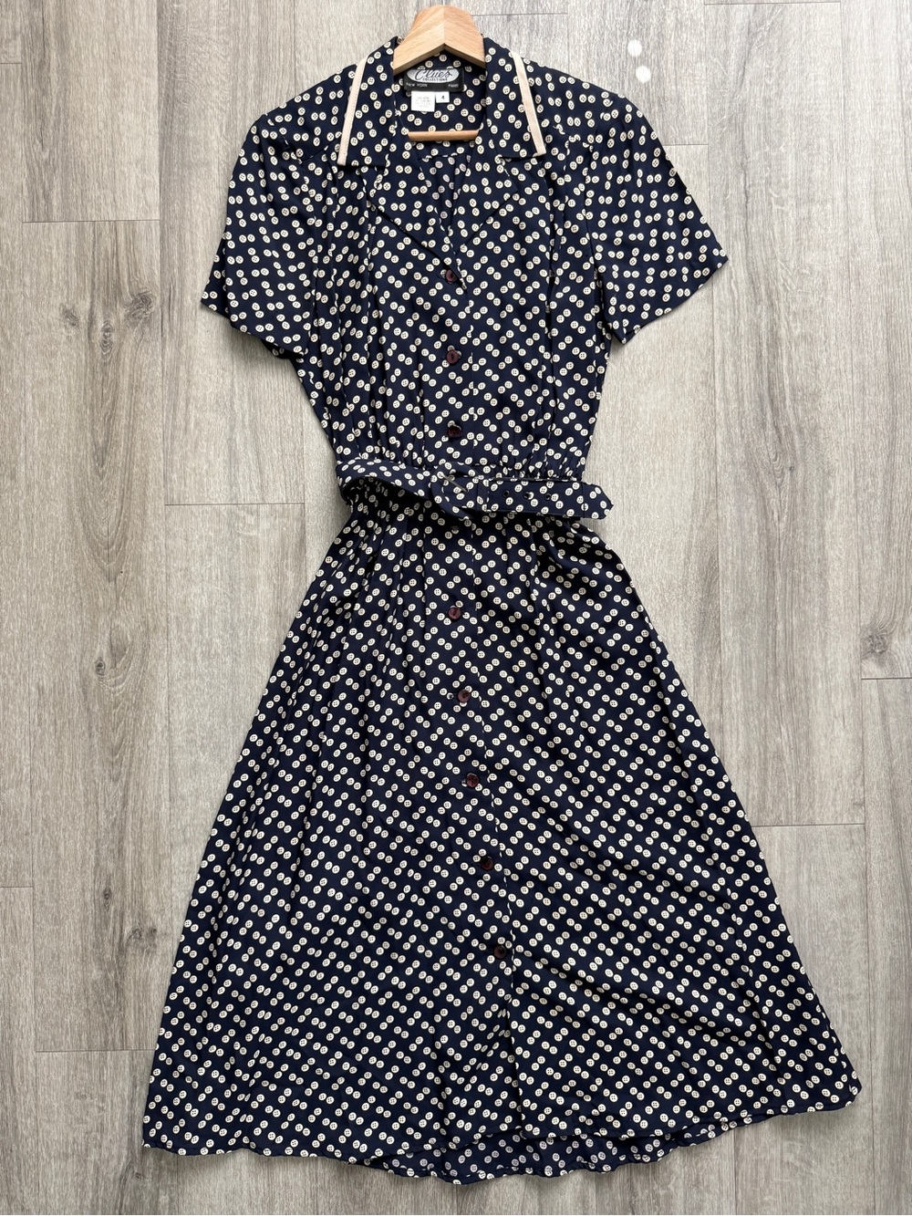 Vintage Clues Collection Navy Dress with Cream Polka Dots
